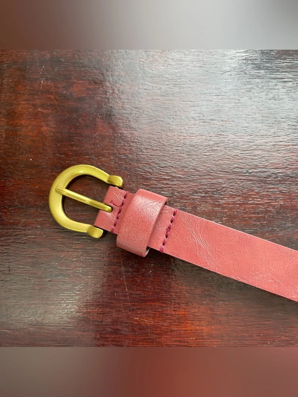 Women's Deep Berry Vegan Leather Belt with‎ Gold-Tone Buckle
